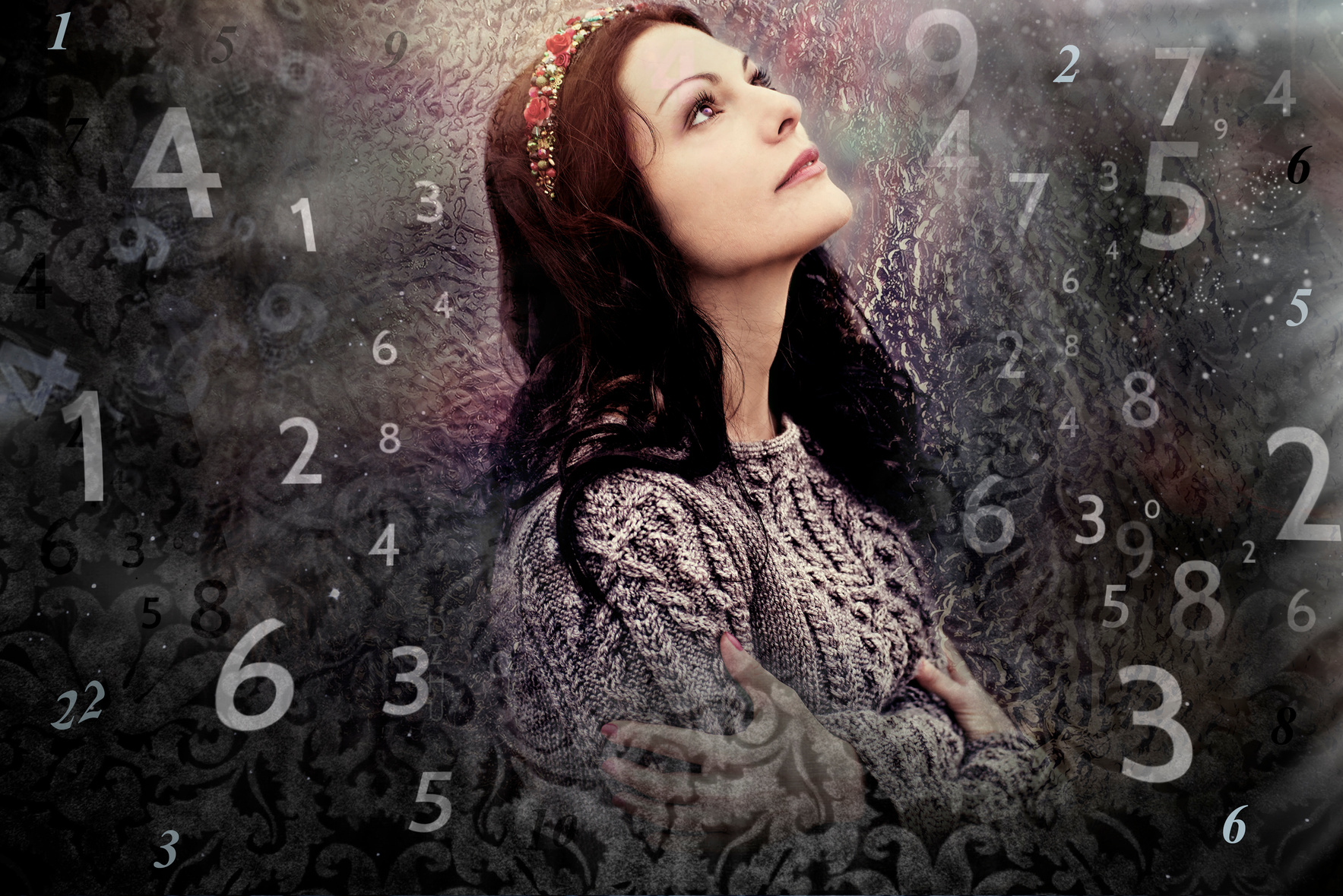 Woman's face, magic of figures, numerology